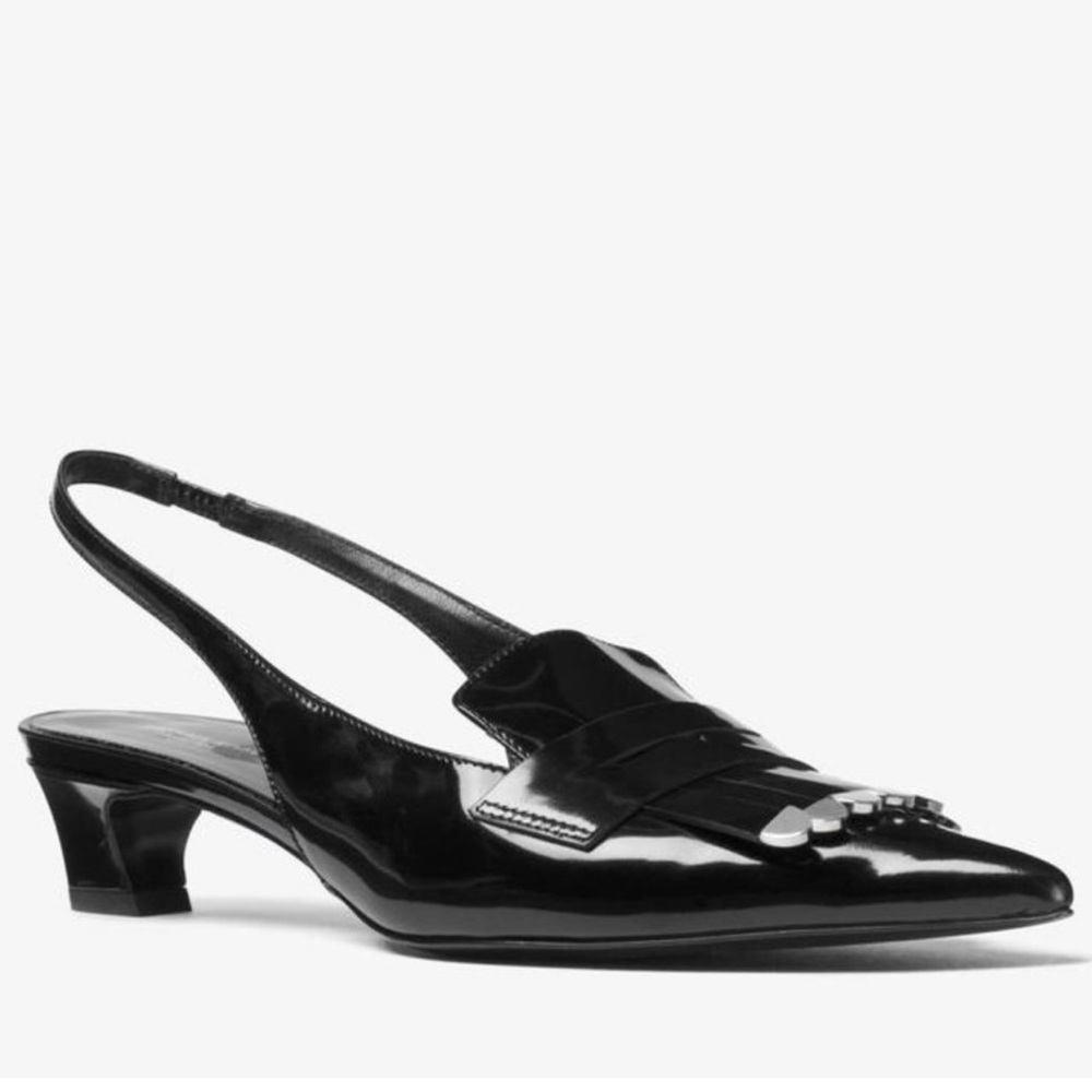 Michael Kors Collection Black Patent Slingback Kitten Heel.